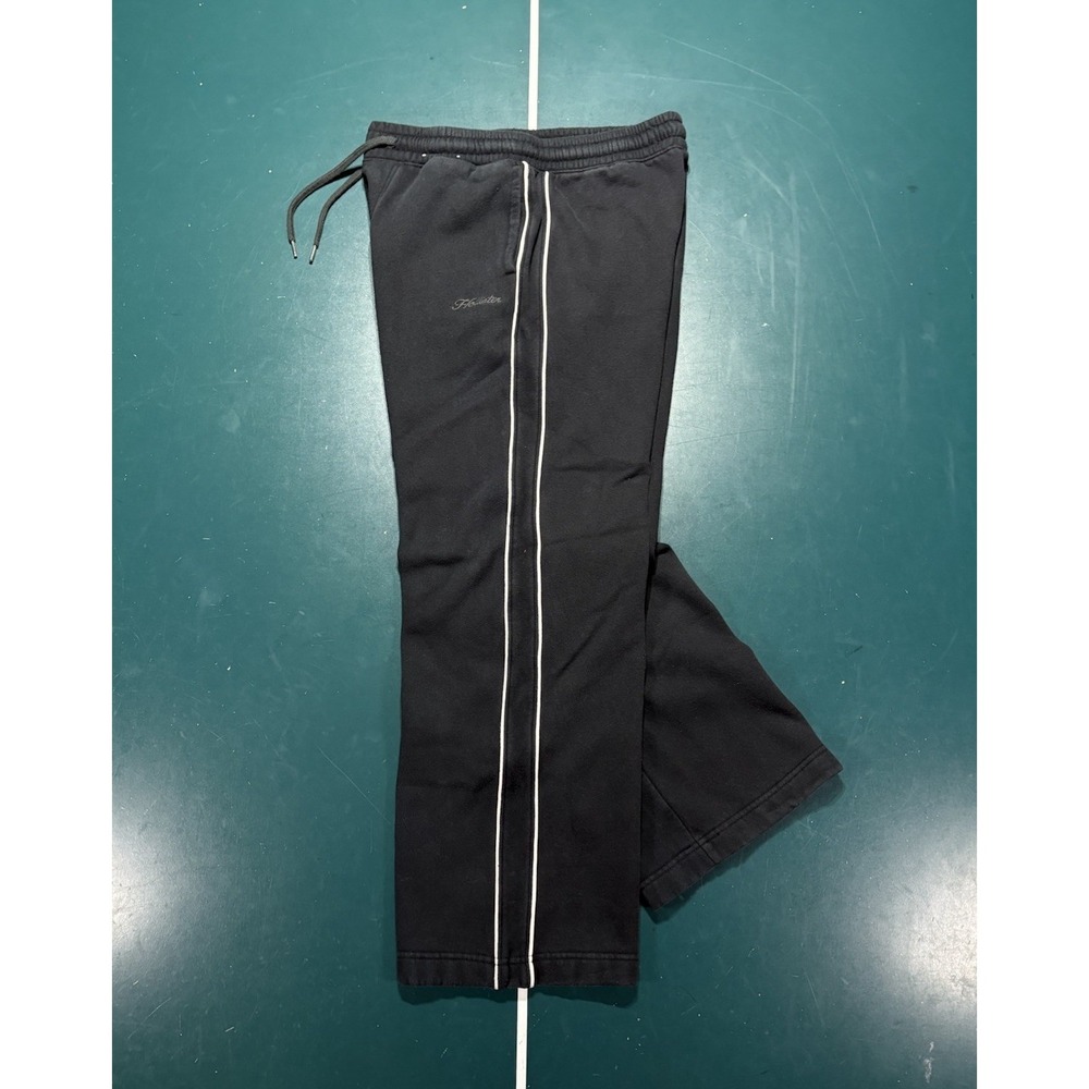 Hollister Baggy Sweatpants Women's Small Black White Side Stripe Wide Leg Cotton